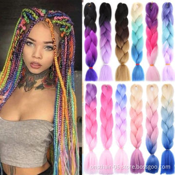 MYZYR Hair 1pc 24" 100G/PC Ombre Jumbo Braids Crochet Hair Synthetic Braiding Hair Extension Yaki Bulk Red Green Rasta Colo